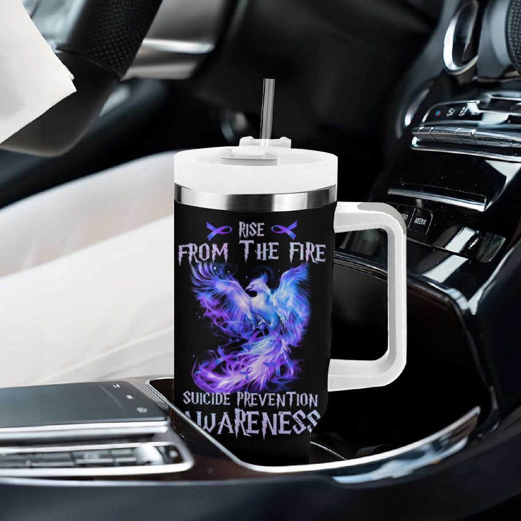 Suicide Prevention Awareness Tumbler With Handle Teal Purple Ribbon Phoenix Rise From The Fire TB10 Print Your Wear