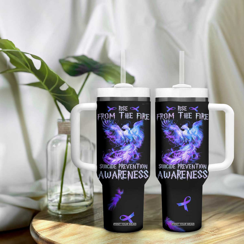Suicide Prevention Awareness Tumbler With Handle Teal Purple Ribbon Phoenix Rise From The Fire TB10 Print Your Wear