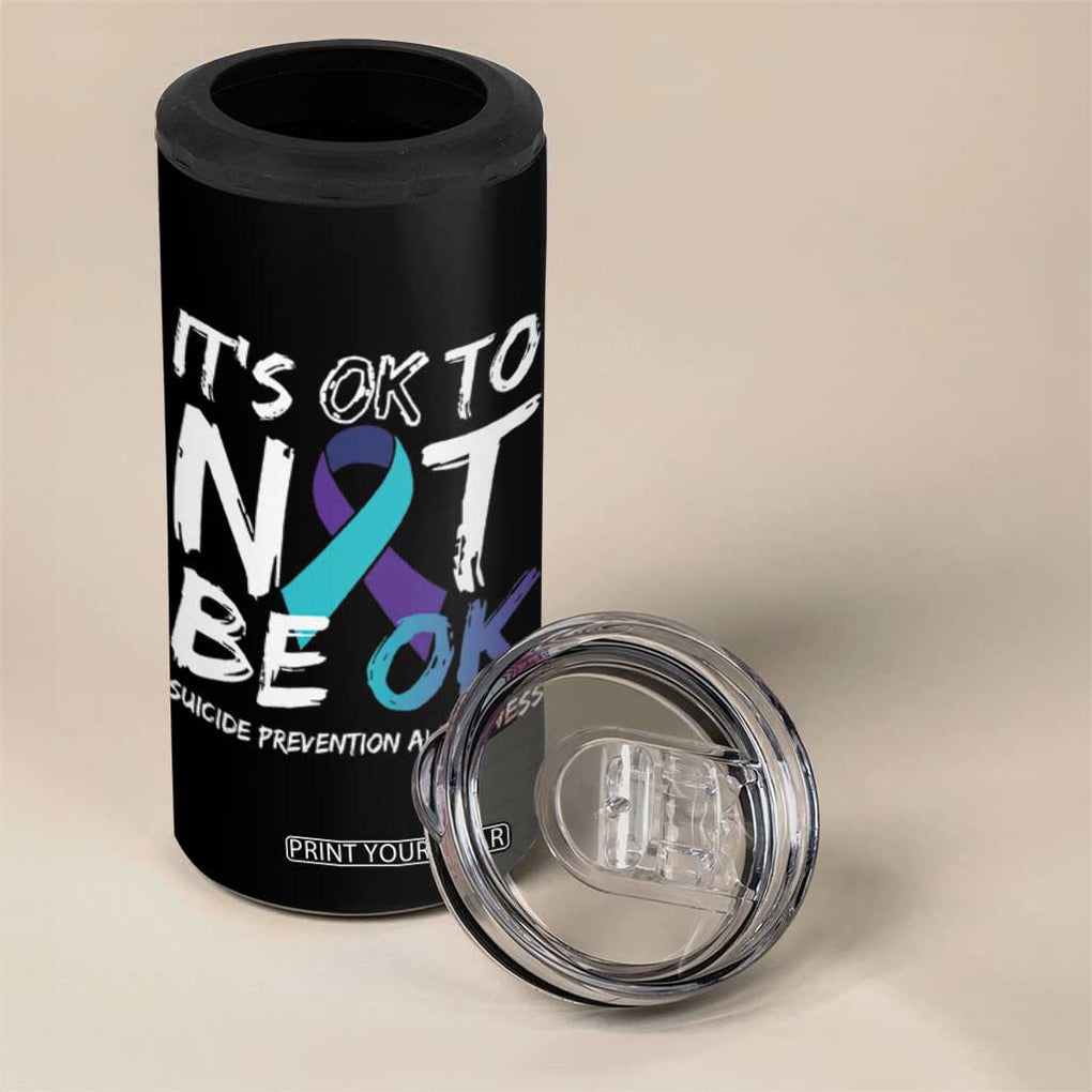 Suicide Prevention Awareness 4 in 1 Can Cooler Tumbler Teal Purple Ribbon It's Ok To Not Be Ok TB10 Print Your Wear