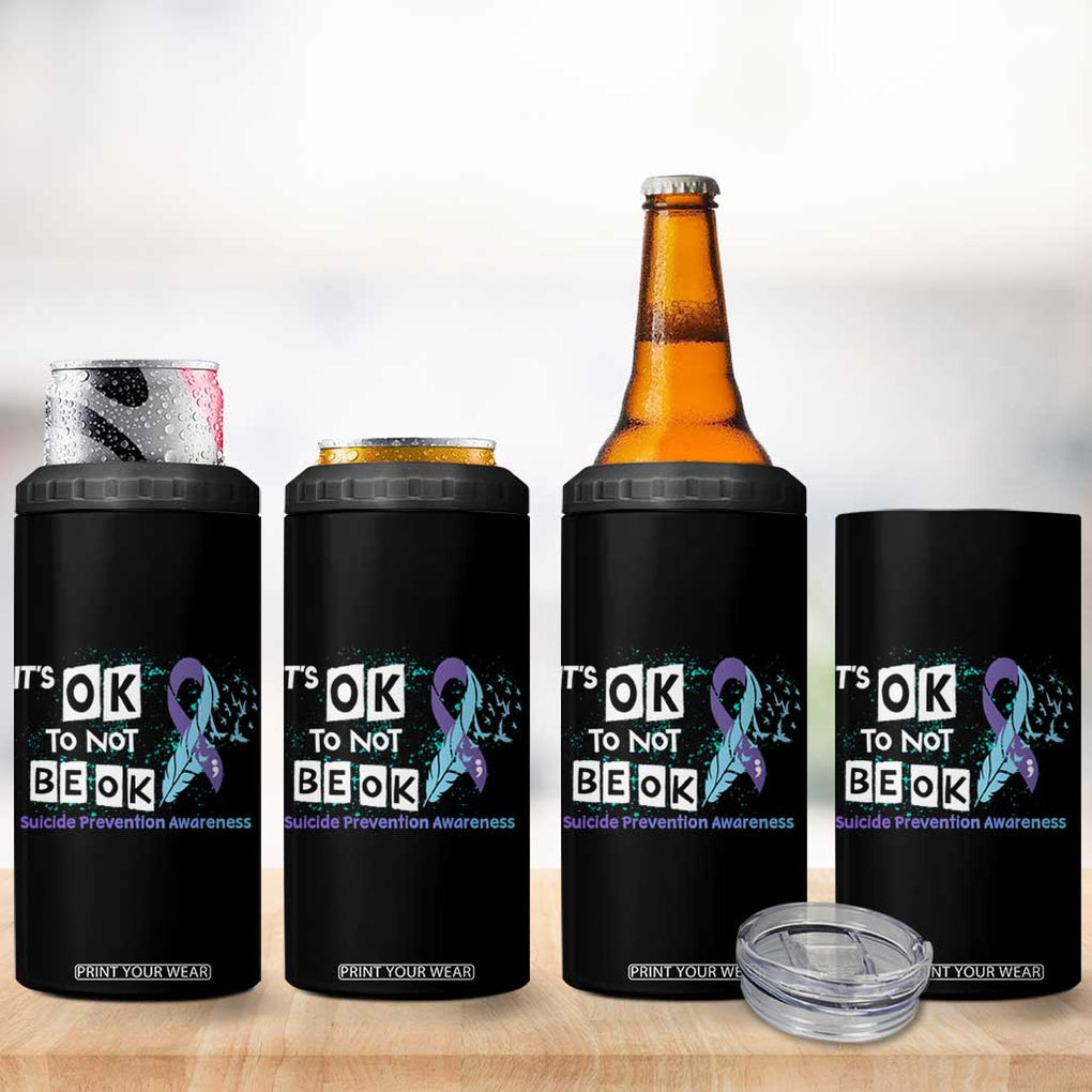 Suicide Prevention Awareness 4 in 1 Can Cooler Tumbler Teal Purple Ribbon It's Ok Not To Be Ok Therapist Psychologist TB10 Print Your Wear