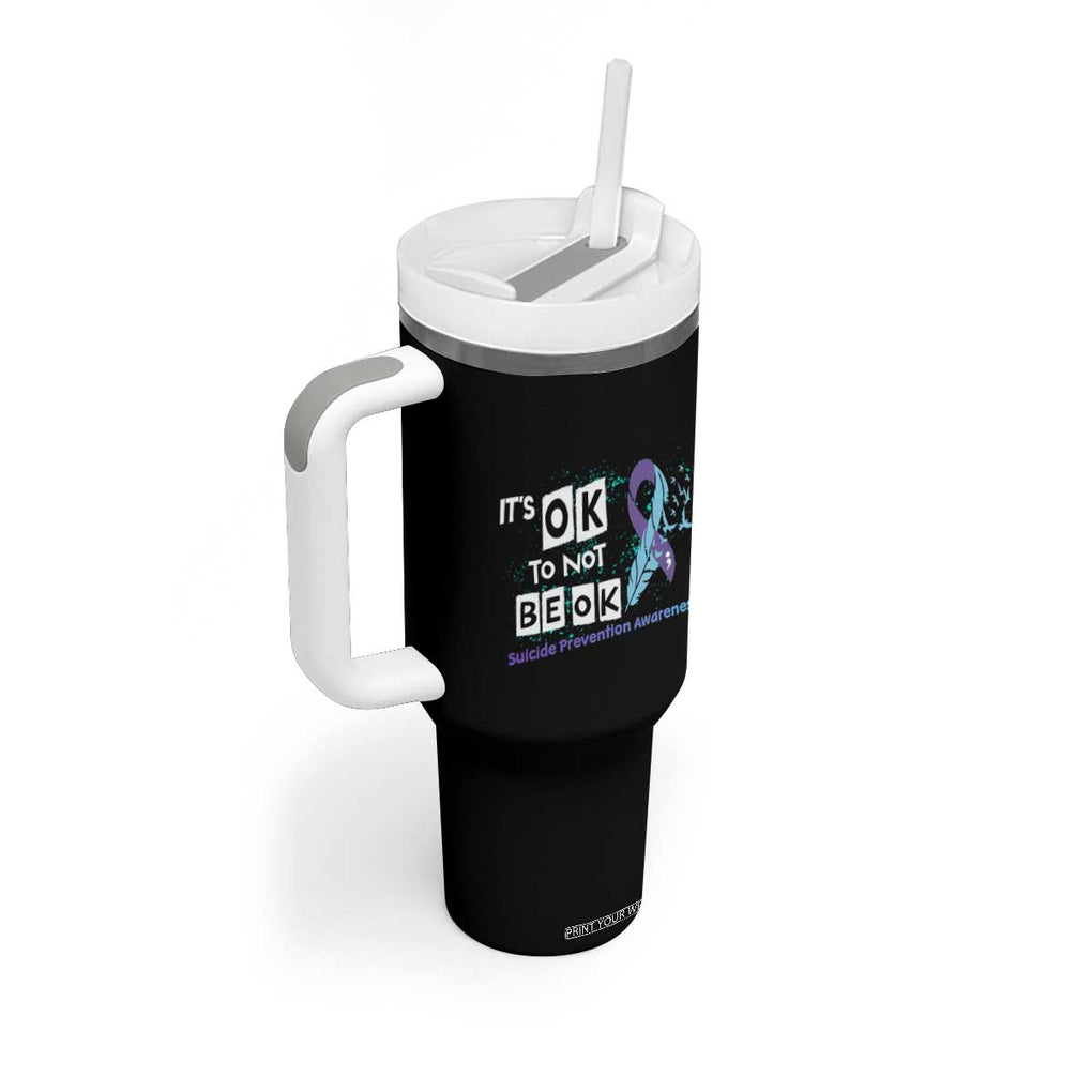 Suicide Prevention Awareness Tumbler With Handle Teal Purple Ribbon It's Ok Not To Be Ok Therapist Psychologist TB10 Print Your Wear