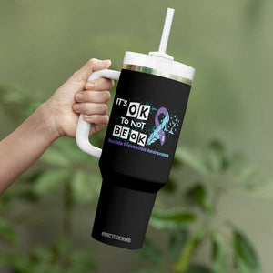 Suicide Prevention Awareness Tumbler With Handle Teal Purple Ribbon It's Ok Not To Be Ok Therapist Psychologist TB10 Print Your Wear