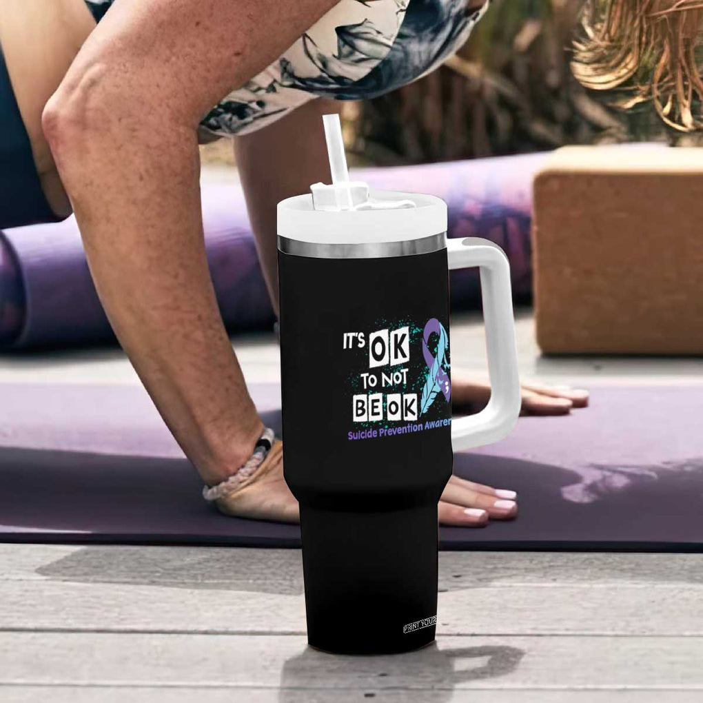 Suicide Prevention Awareness Tumbler With Handle Teal Purple Ribbon It's Ok Not To Be Ok Therapist Psychologist TB10 Print Your Wear