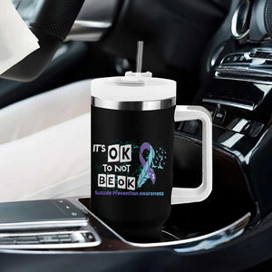 Suicide Prevention Awareness Tumbler With Handle Teal Purple Ribbon It's Ok Not To Be Ok Therapist Psychologist TB10 Print Your Wear