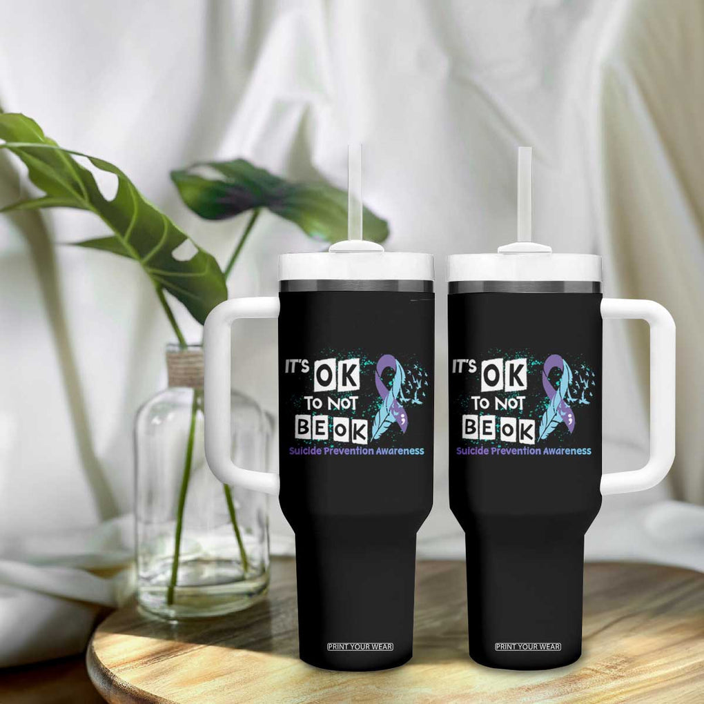 Suicide Prevention Awareness Tumbler With Handle Teal Purple Ribbon It's Ok Not To Be Ok Therapist Psychologist TB10 Print Your Wear