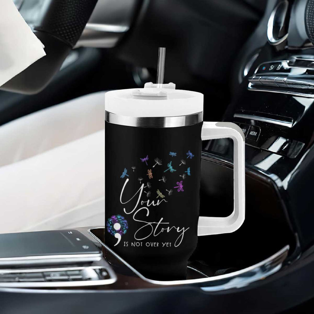 Suicide Prevention Awareness Tumbler With Handle Teal Purple Dragonfly Your Story Is Not Over TB10 Print Your Wear