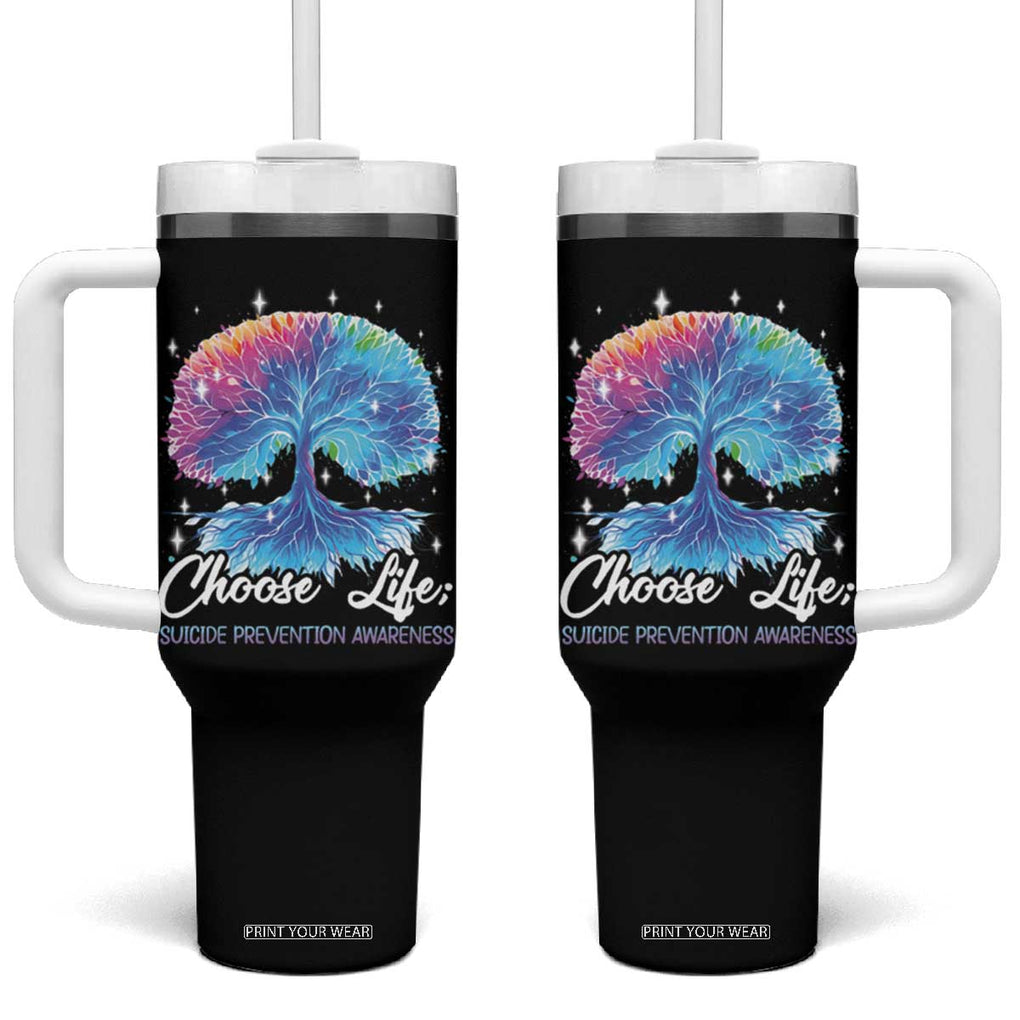 Suicide Prevention Awareness Tumbler With Handle Teal Purple Choose Life Support You Matter Therapist Psychologist TB10 One Size: 40 oz Black Print Your Wear