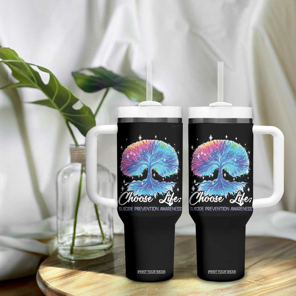 Suicide Prevention Awareness Tumbler With Handle Teal Purple Choose Life Support You Matter Therapist Psychologist TB10 Print Your Wear