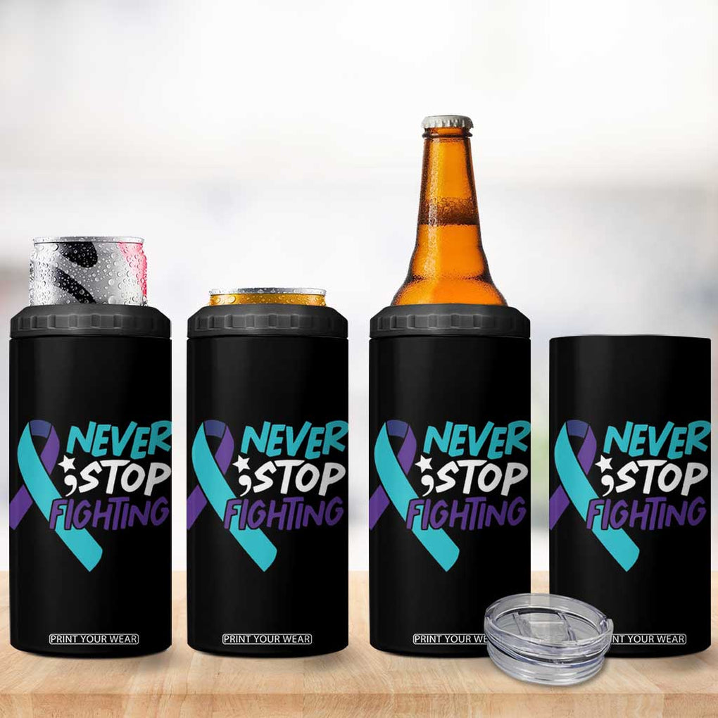 Suicide Prevention Awareness 4 in 1 Can Cooler Tumbler Teal Purple Ribbon Semicolon Never Stop Fighting Support Therapist Psychologist TB10 Print Your Wear