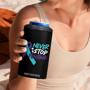 Suicide Prevention Awareness 4 in 1 Can Cooler Tumbler Teal Purple Ribbon Semicolon Never Stop Fighting Support Therapist Psychologist TB10 Print Your Wear