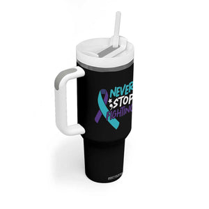 Suicide Prevention Awareness Tumbler With Handle Teal Purple Ribbon Semicolon Never Stop Fighting Support Therapist Psychologist TB10 Print Your Wear