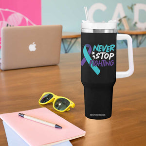Suicide Prevention Awareness Tumbler With Handle Teal Purple Ribbon Semicolon Never Stop Fighting Support Therapist Psychologist TB10 Print Your Wear
