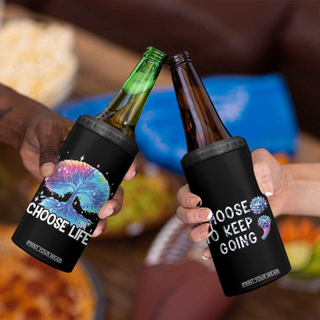 Suicide Prevention Awareness 4 in 1 Can Cooler Tumbler Teal Purple Semicolon Choose Life Support You Matter Therapist Psychologist TB10 Print Your Wear