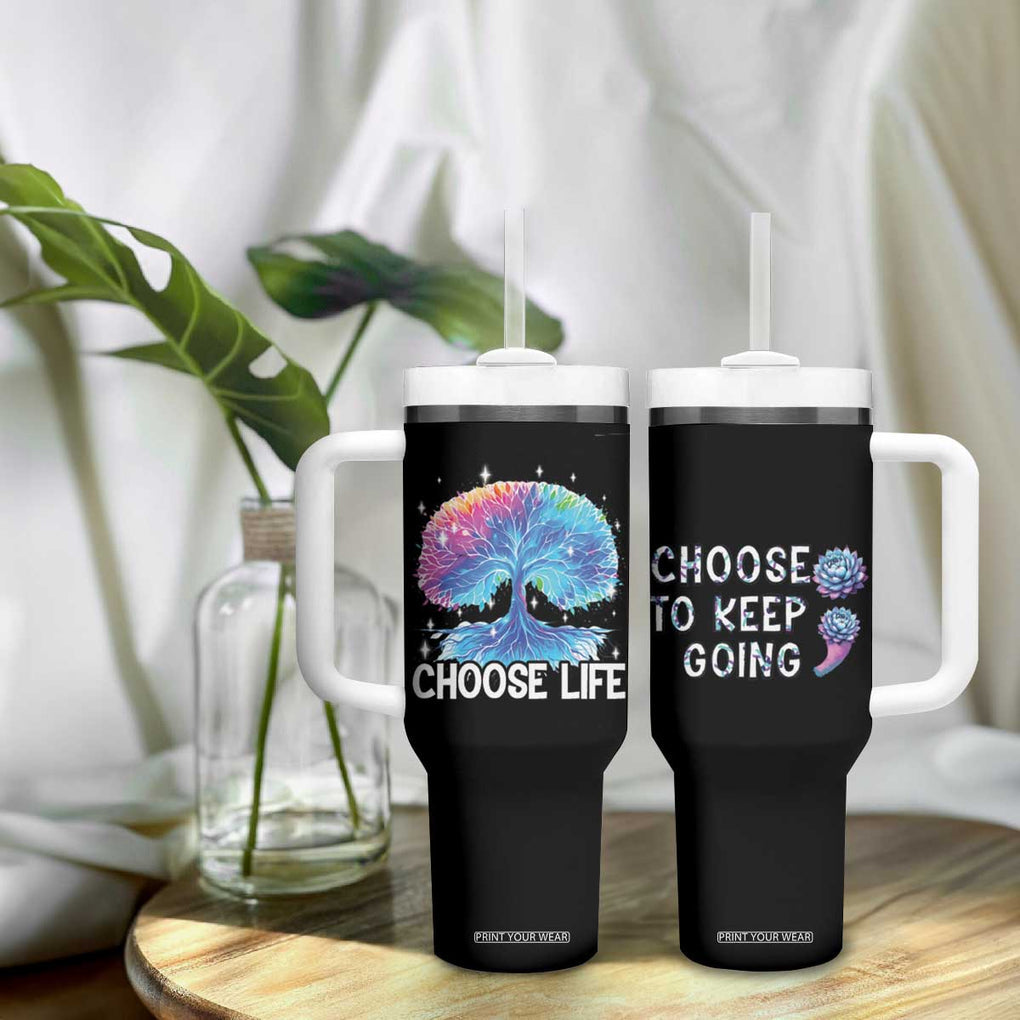 Suicide Prevention Awareness Tumbler With Handle Teal Purple Semicolon Choose Life Support You Matter Therapist Psychologist TB10 Print Your Wear