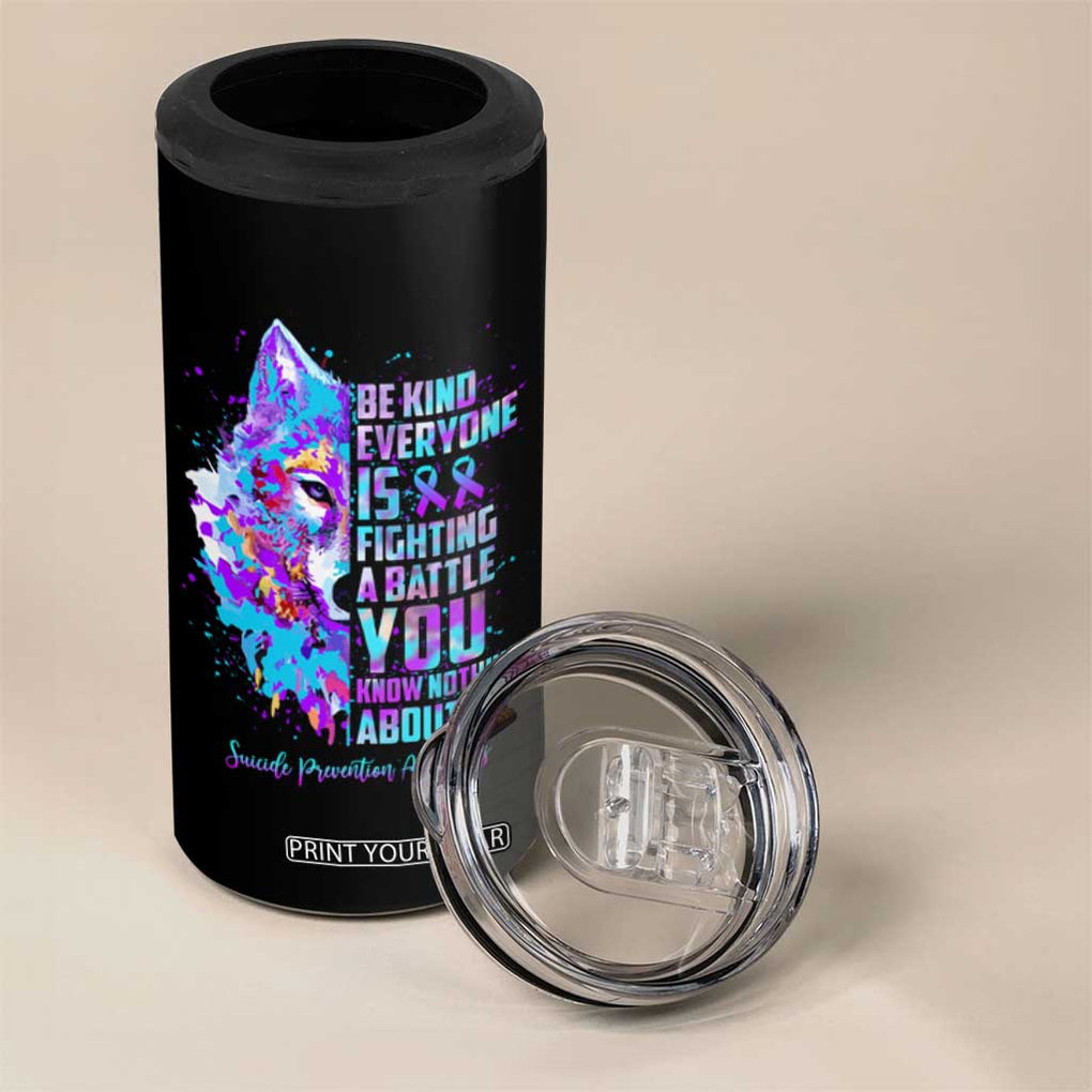 Suicide Prevention Awareness 4 in 1 Can Cooler Tumbler Teal Purple Ribbon Wolf Be Kind Everyone Is Fighting A Battle You Know Nothing About TB10 Print Your Wear