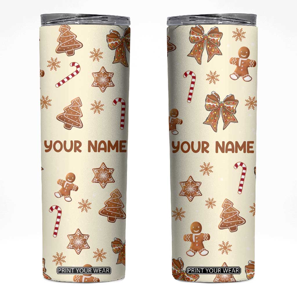 Personalized Christmas Skinny Tumbler Custom Name Coquette Bow Tree Gingerbread Xmas Gifts For Her TB10 Cream Print Your Wear