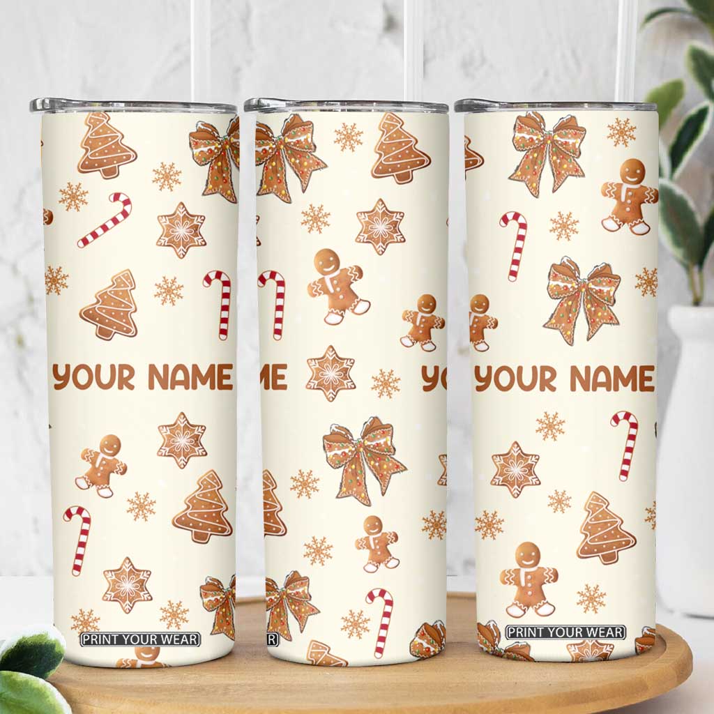 Personalized Christmas Skinny Tumbler Custom Name Coquette Bow Tree Gingerbread Xmas Gifts For Her TB10 Print Your Wear