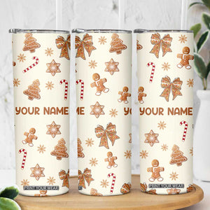 Personalized Christmas Skinny Tumbler Custom Name Coquette Bow Tree Gingerbread Xmas Gifts For Her TB10 Print Your Wear