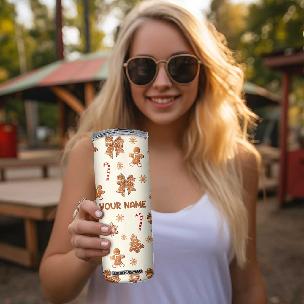 Personalized Christmas Skinny Tumbler Custom Name Coquette Bow Tree Gingerbread Xmas Gifts For Her TB10 Print Your Wear