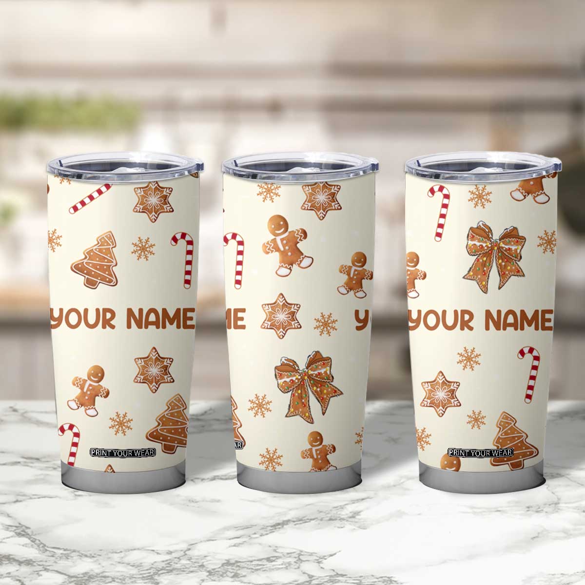 Personalized Christmas Tumbler Cup Custom Name Coquette Bow Tree Gingerbread Xmas Gifts For Her TB10 Print Your Wear