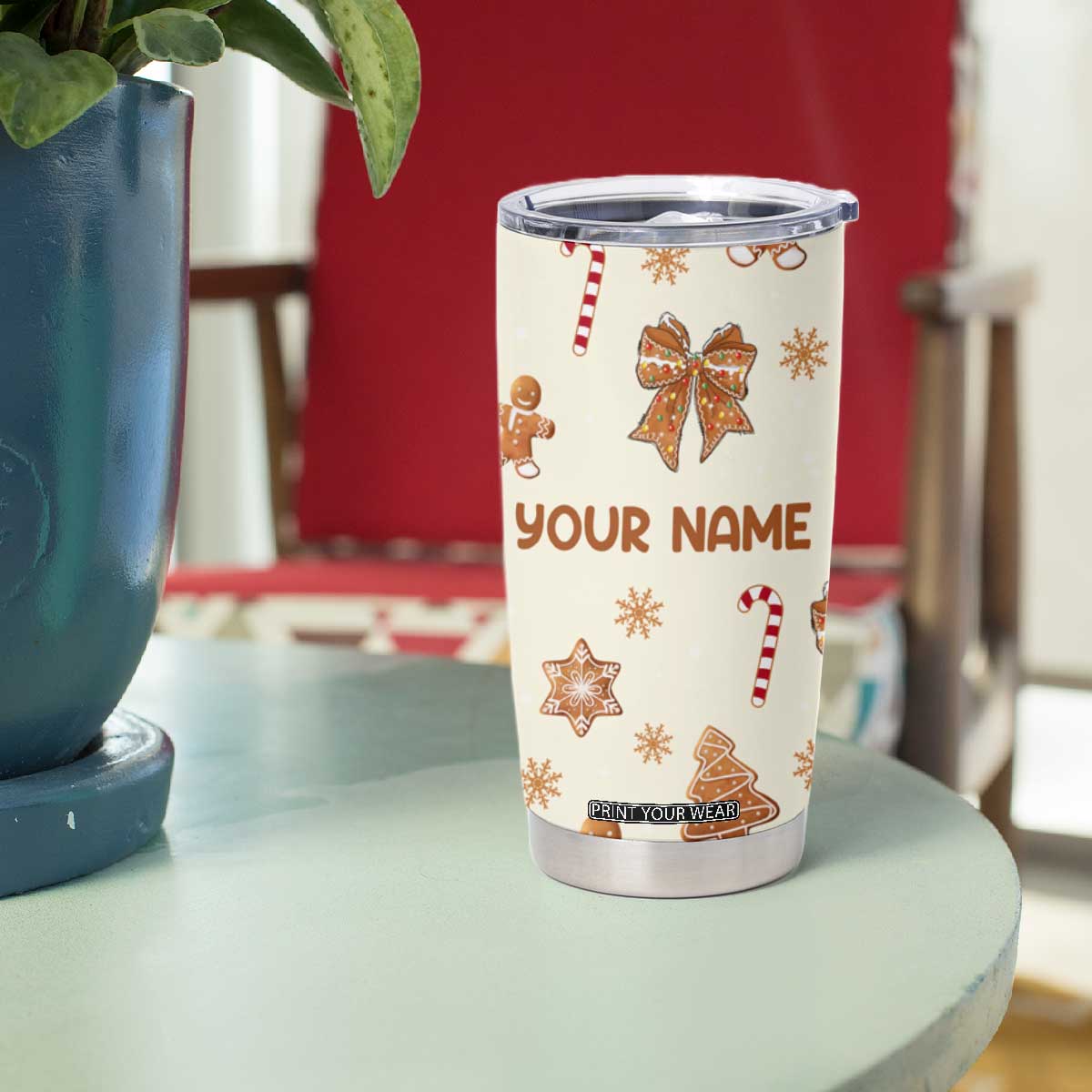 Personalized Christmas Tumbler Cup Custom Name Coquette Bow Tree Gingerbread Xmas Gifts For Her TB10 Print Your Wear