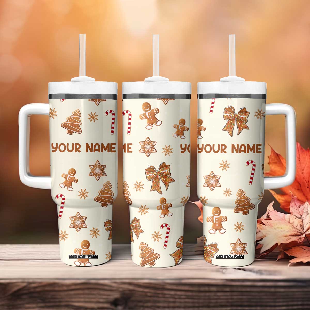 Personalized Christmas Tumbler With Handle Custom Name Coquette Bow Tree Gingerbread Xmas Gifts For Her TB10 Print Your Wear