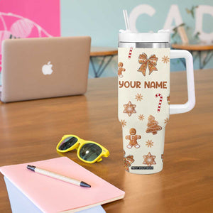 Personalized Christmas Tumbler With Handle Custom Name Coquette Bow Tree Gingerbread Xmas Gifts For Her TB10 Print Your Wear