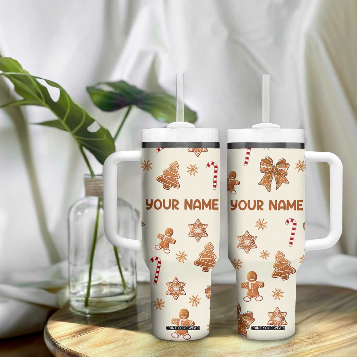 Personalized Christmas Tumbler With Handle Custom Name Coquette Bow Tree Gingerbread Xmas Gifts For Her TB10 Print Your Wear