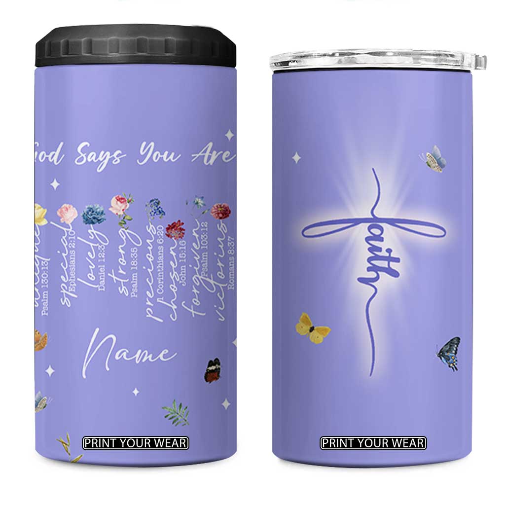 Personalized Christian Birthday Gifts for Women 4 in 1 Can Cooler Tumbler Custom Name God Says You Are Bible Verse TB10 One Size: 16 oz Purple Print Your Wear