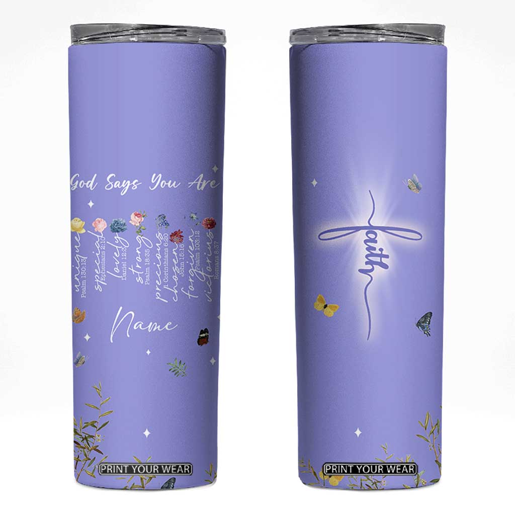 Personalized Christian Birthday Gifts for Women Skinny Tumbler Custom Name God Says You Are Bible Verse TB10 Purple Print Your Wear