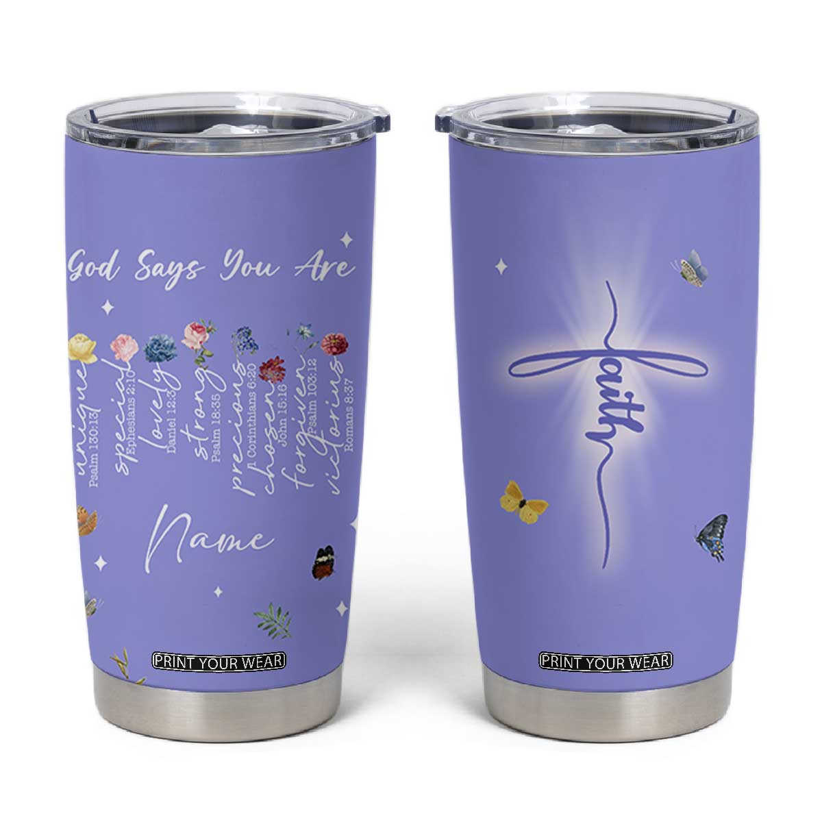 Personalized Christian Birthday Gifts for Women Tumbler Cup Custom Name God Says You Are Bible Verse TB10 Purple Print Your Wear