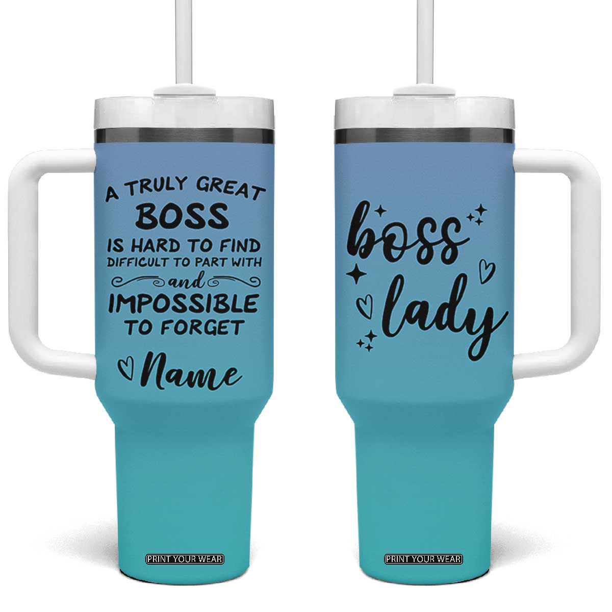 Personalized Boss Lady Tumbler With Handle Custom Name Gifts for Office Bosses Coworkers Leaders Managers TB10 One Size: 40 oz Gradient Print Your Wear
