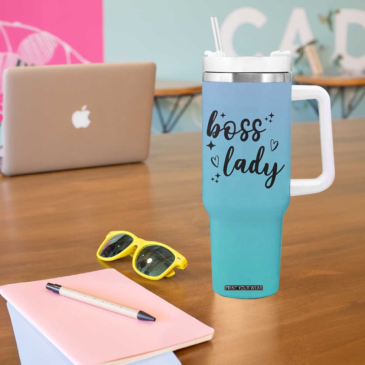 Personalized Boss Lady Tumbler With Handle Custom Name Gifts for Office Bosses Coworkers Leaders Managers TB10 Print Your Wear