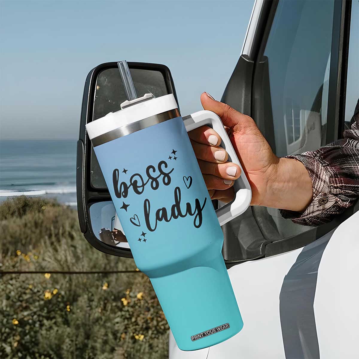 Personalized Boss Lady Tumbler With Handle Custom Name Gifts for Office Bosses Coworkers Leaders Managers TB10 Print Your Wear