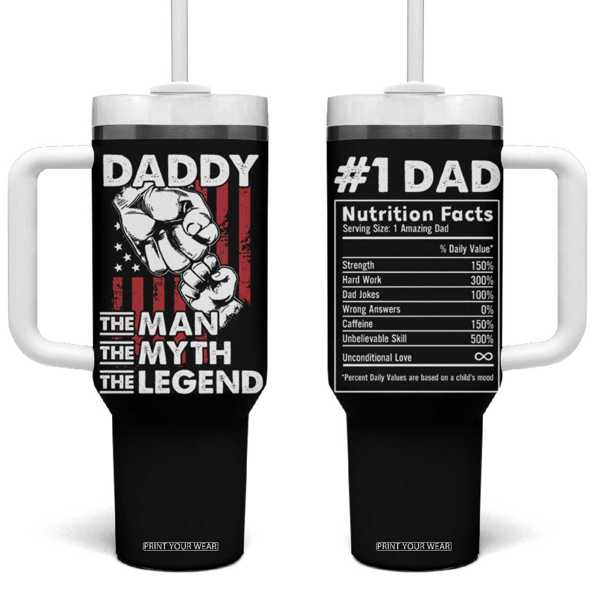 Christmas Gifts for Dad Tumbler With Handle Daddy The Man The Myth The Legend American Flag Father's Day TB10 One Size: 40 oz Black Print Your Wear