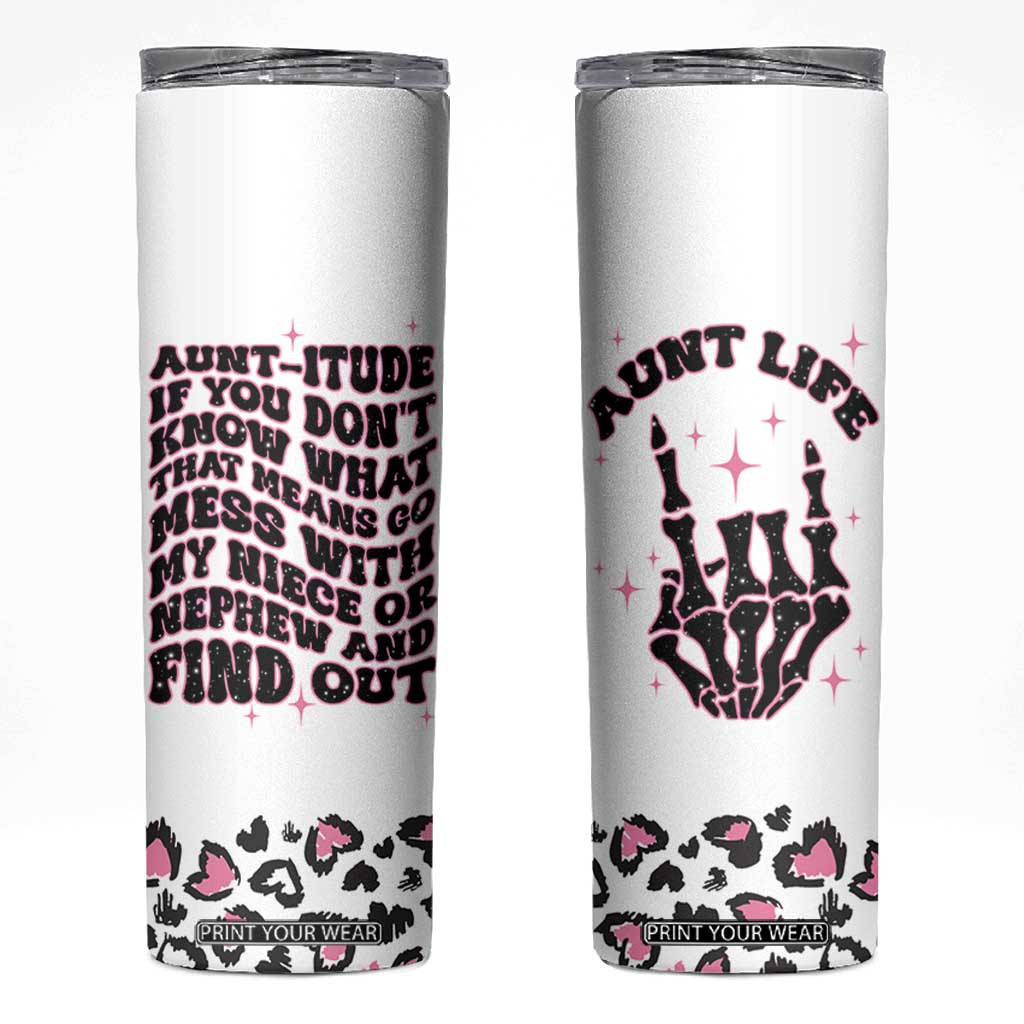 Best Aunt Gifts Skinny Tumbler Gift For New Aunts Auntie Birthday Leopard Print TB10 White Print Your Wear