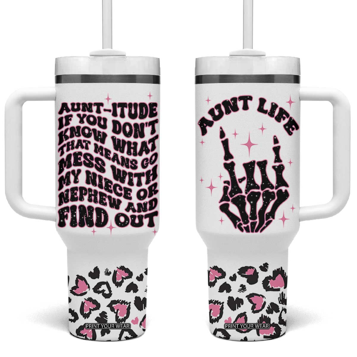 Best Aunt Gifts Tumbler With Handle Gift For New Aunts Auntie Birthday Leopard Print TB10 One Size: 40 oz White Print Your Wear