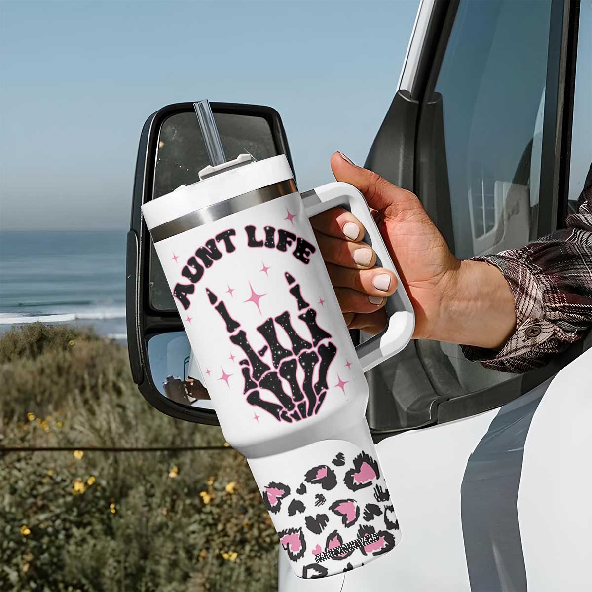 Best Aunt Gifts Tumbler With Handle Gift For New Aunts Auntie Birthday Leopard Print TB10 Print Your Wear