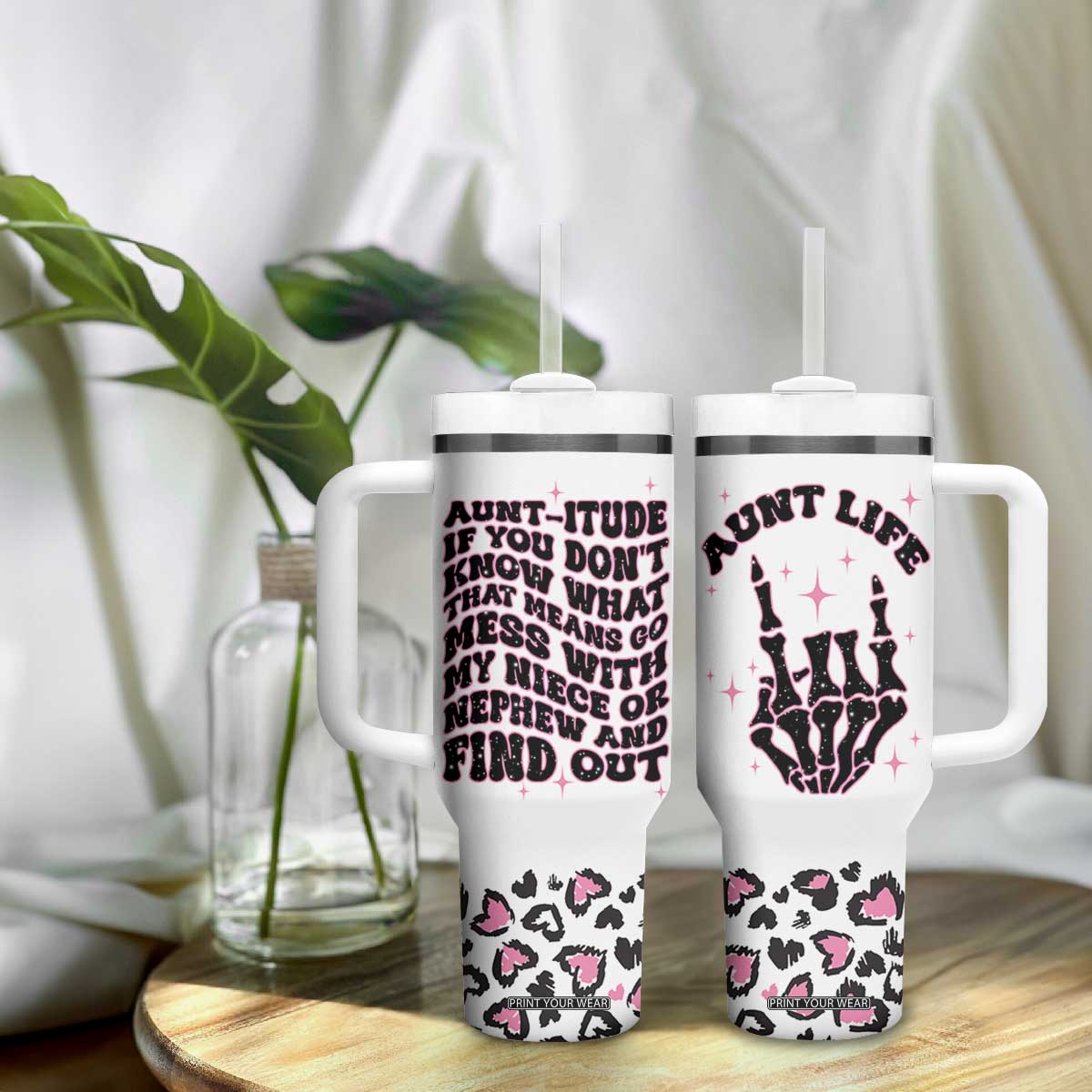 Best Aunt Gifts Tumbler With Handle Gift For New Aunts Auntie Birthday Leopard Print TB10 Print Your Wear