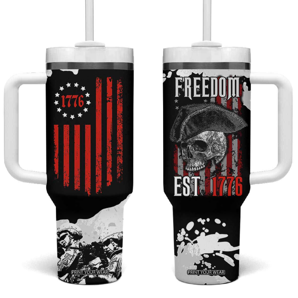 US Patriot Tumbler With Handle Freedom 250 Years Of Freedom 1776 2026 American Flag TB10 One Size: 40 oz Black Print Your Wear