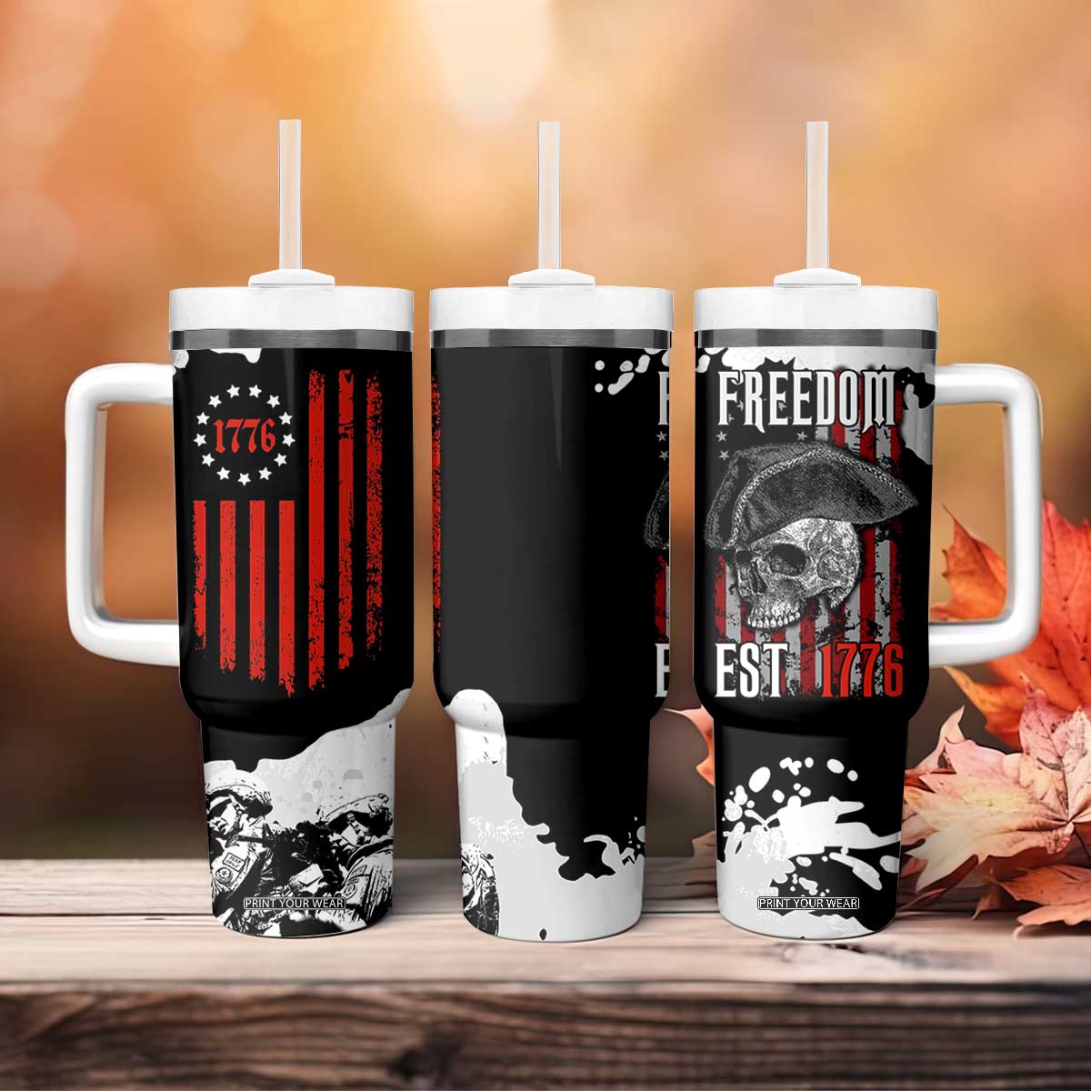 US Patriot Tumbler With Handle Freedom 250 Years Of Freedom 1776 2026 American Flag TB10 Print Your Wear