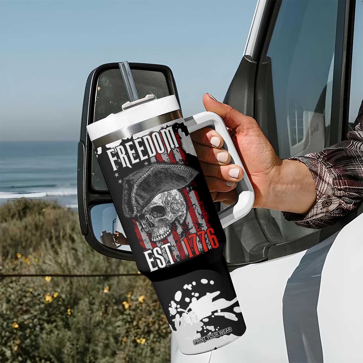 US Patriot Tumbler With Handle Freedom 250 Years Of Freedom 1776 2026 American Flag TB10 Print Your Wear