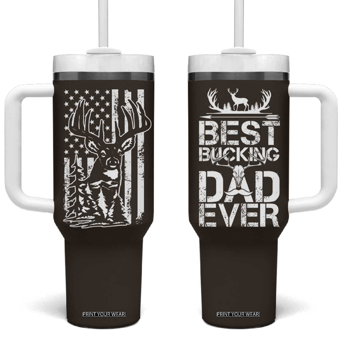 Deer Hunters Tumbler With Handle Best Buckin' Dad Ever Funny Fathers Day Christmas Gifts for Dad TB10 One Size: 40 oz Brown Print Your Wear