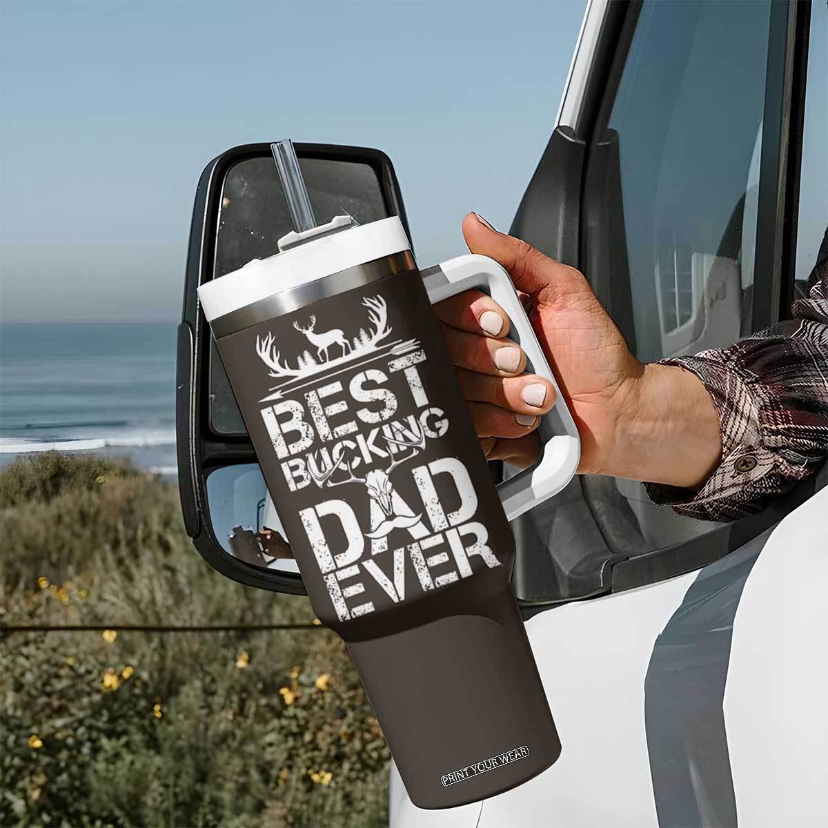 Deer Hunters Tumbler With Handle Best Buckin' Dad Ever Funny Fathers Day Christmas Gifts for Dad TB10 Print Your Wear