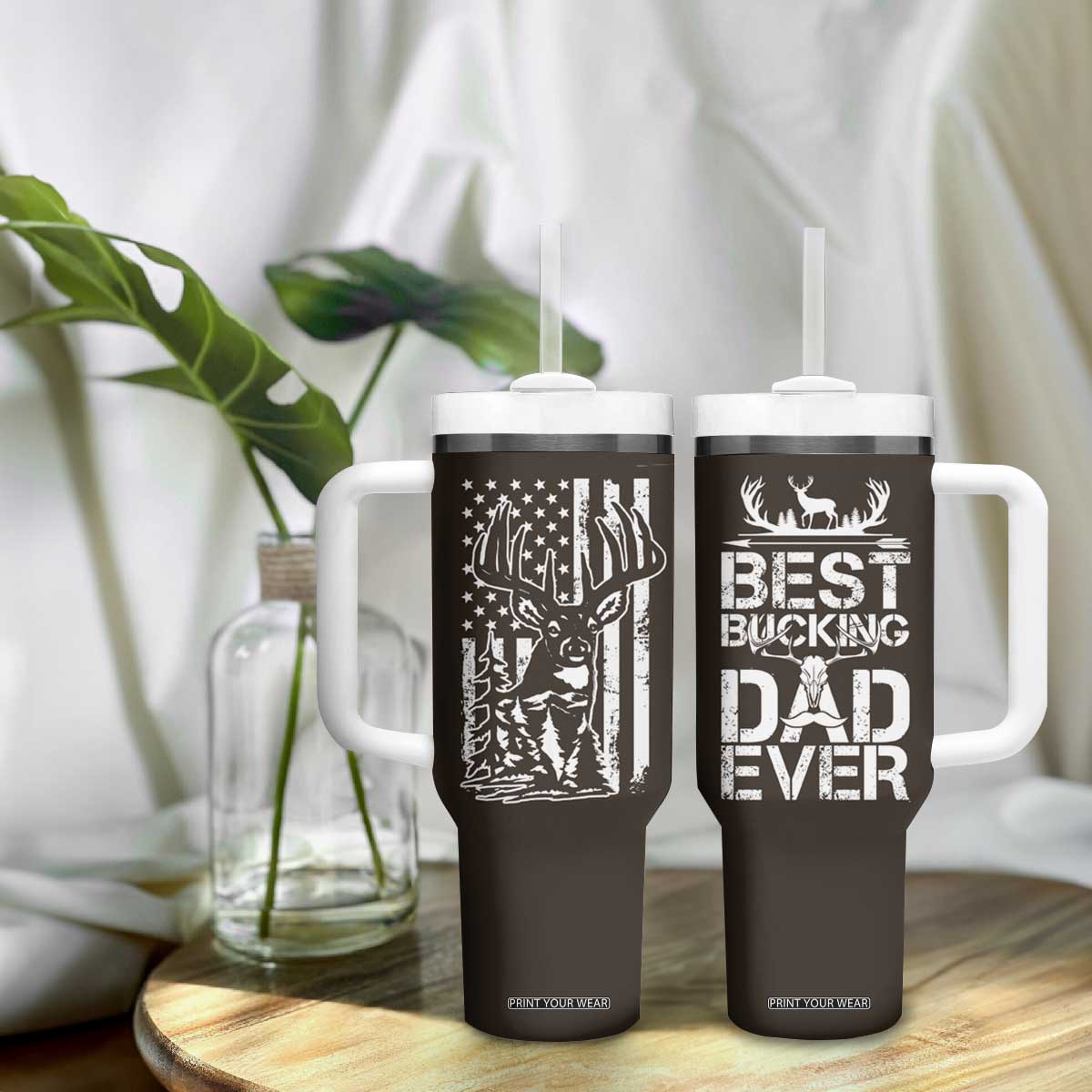 Deer Hunters Tumbler With Handle Best Buckin' Dad Ever Funny Fathers Day Christmas Gifts for Dad TB10 Print Your Wear