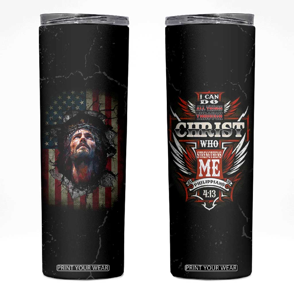Christian Gift for Men Skinny Tumbler I Can Do All Things Through Christ Religious Pastor TB10 Black Print Your Wear