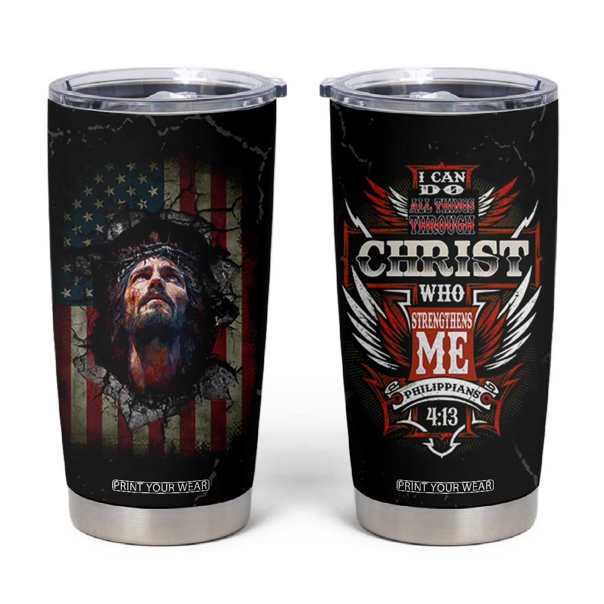 Christian Gift for Men Tumbler Cup I Can Do All Things Through Christ Religious Pastor TB10 Black Print Your Wear