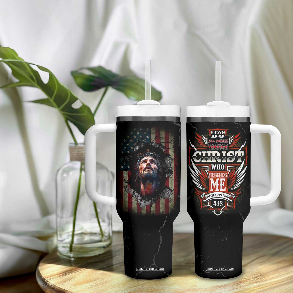 Christian Gift for Men Tumbler With Handle I Can Do All Things Through Christ Religious Pastor TB10 Print Your Wear
