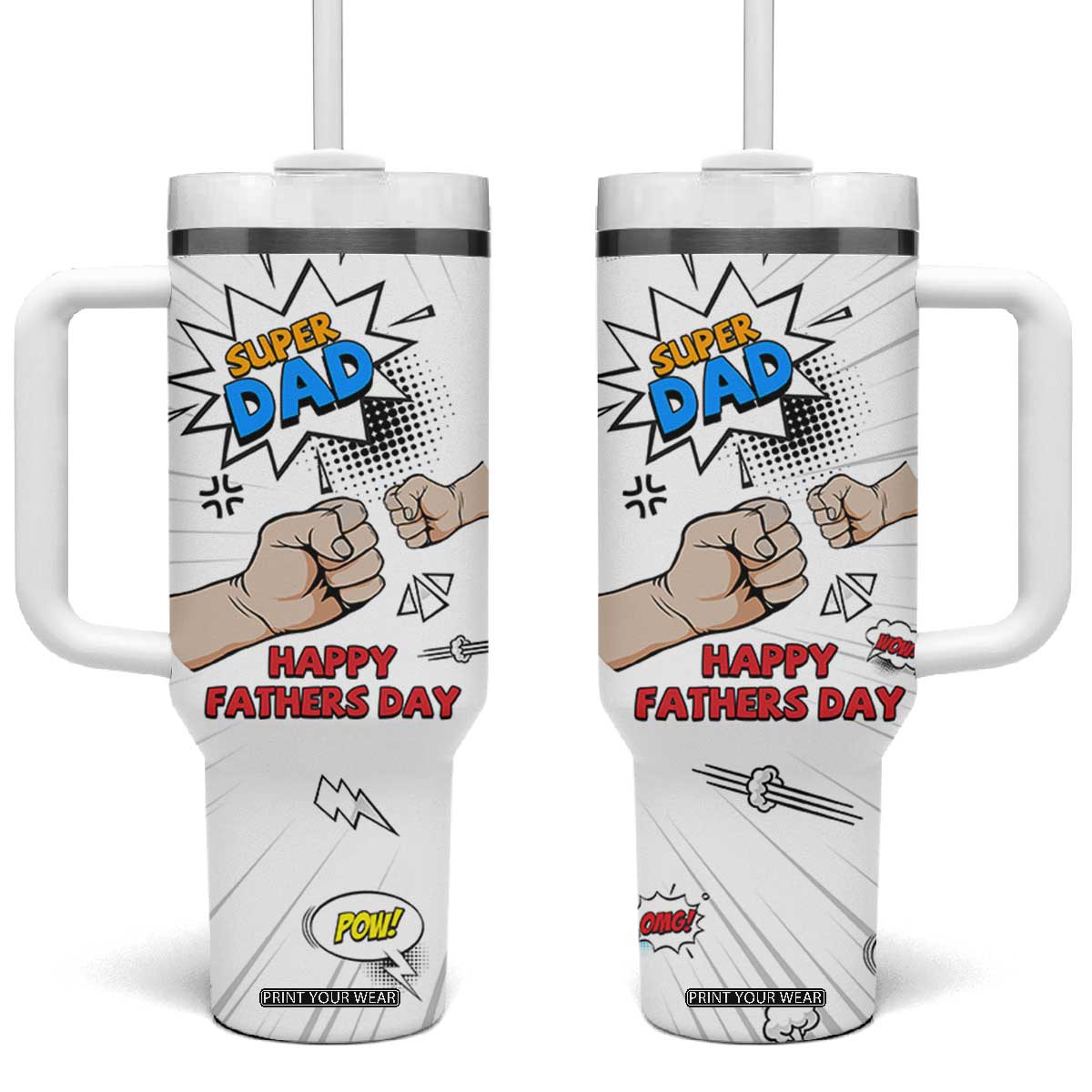 Fathers Day Gift For Dad Tumbler With Handle Super Dad TB10 One Size: 40 oz White Print Your Wear