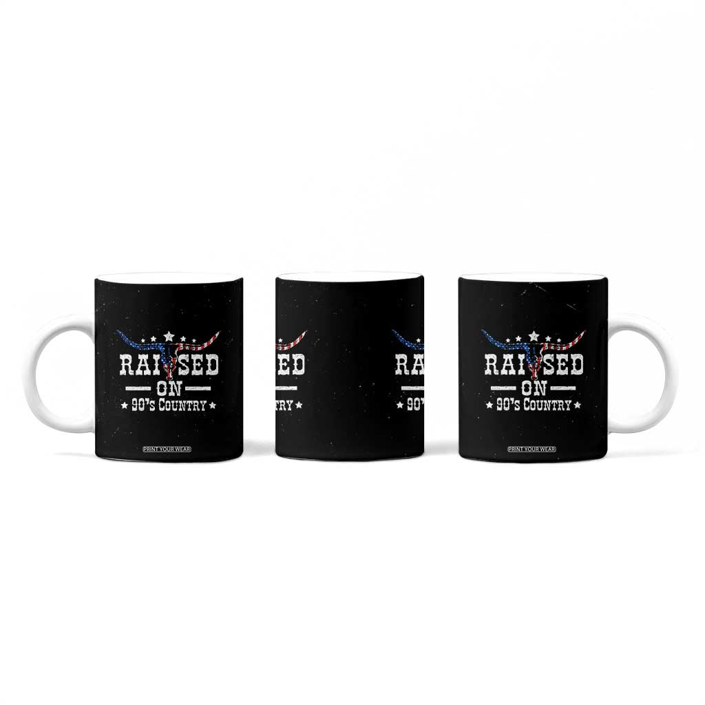 Raised On 90s Country Coffee Mug Vintage Western Bull Skull Cowboy American Flag TB10 Print Your Wear